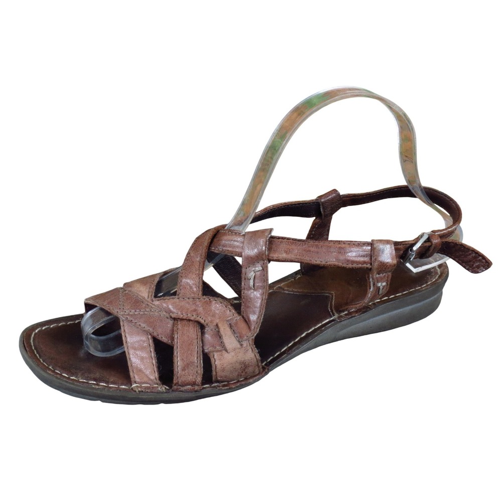 Khrio Womens Strappy Leather Sandals Size 38 Walking Travel Brown Flat Shoes